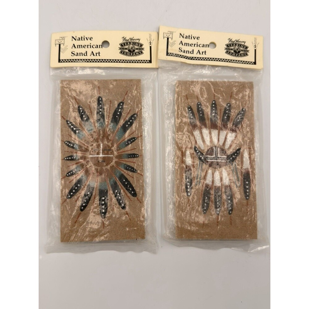 Fred Harvey Trading Co Native American Sand Art Set of 2 3x6 Navajo Healing NOS